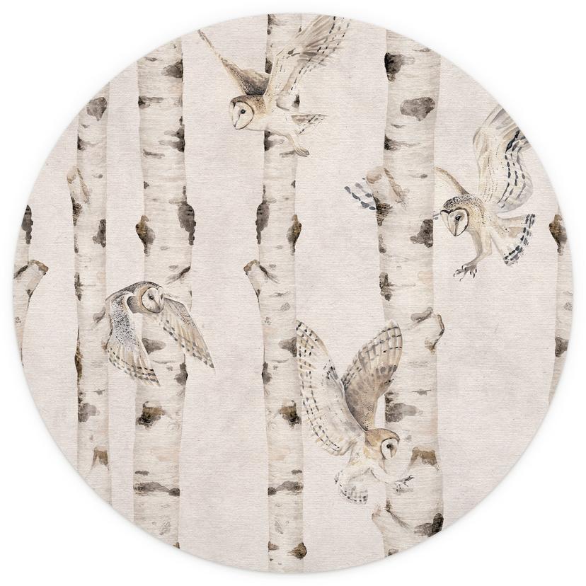 Ugglor i björkskogen Fototapet - Kikki Belle - Round - non-woven tapet/självhäftande non-woven tapet