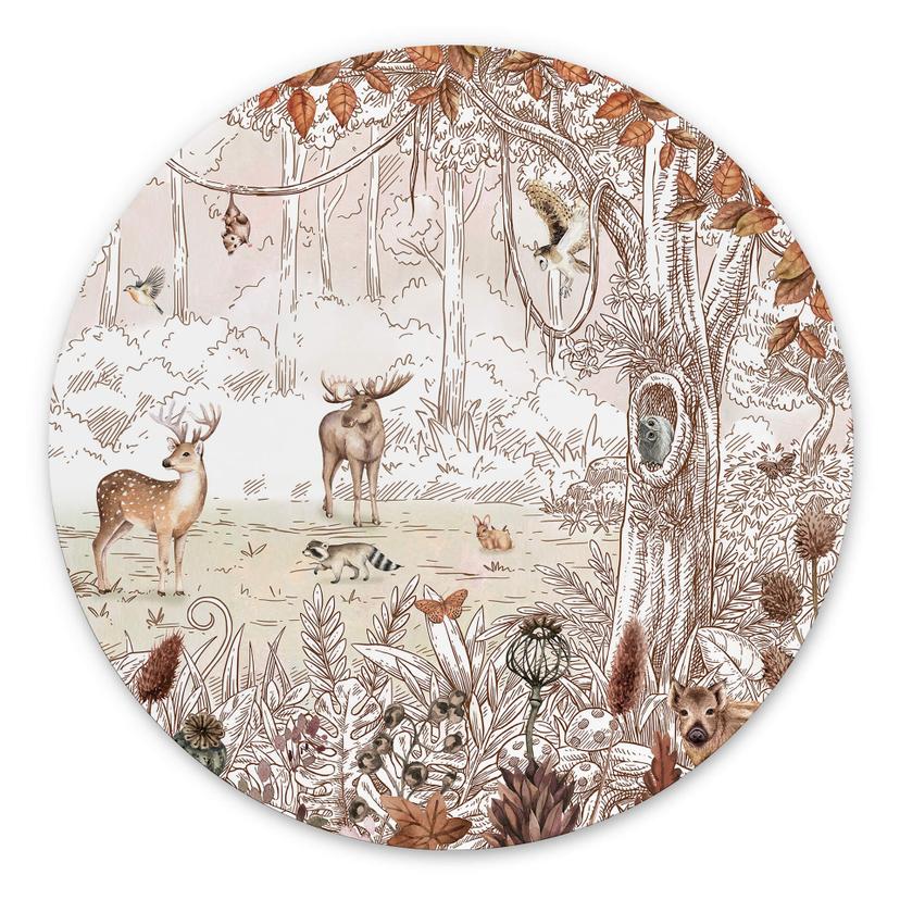 Tableau sur alu-Dibond rond Kikki Belle - Amis de la forêt Automne