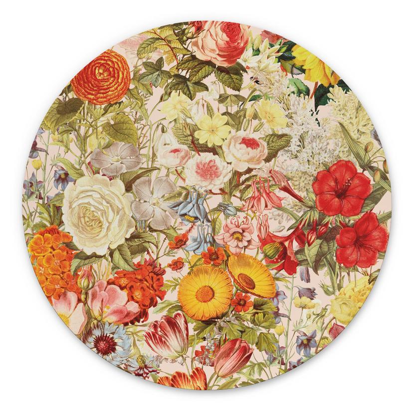 Wandbild Farbenfrohe Blumencollage - Frida Floral Studio - Alu-Dibond - Rund