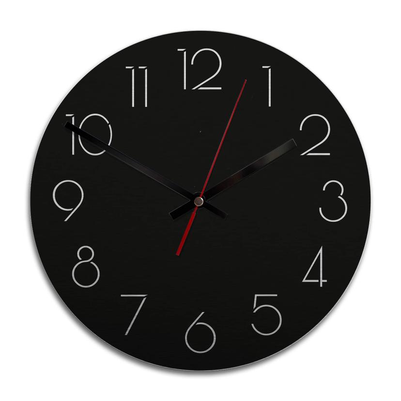 Horloge murale en Alu-Dibond - Argenté - Moderne noire chiffres