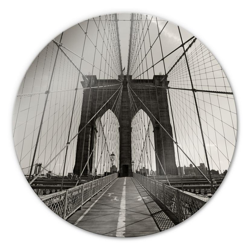 Stampa su vetro Prospettiva del ponte di Brooklyn - tondo