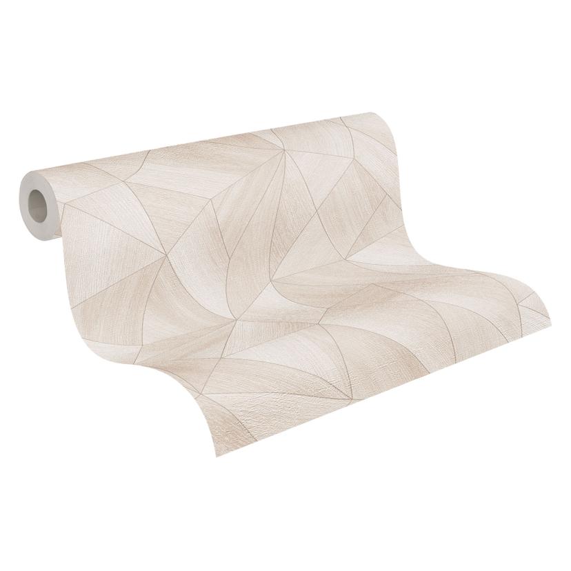 Papel pintado geométrico aspecto madera beige crema - Papel pintado no tejido con textura
