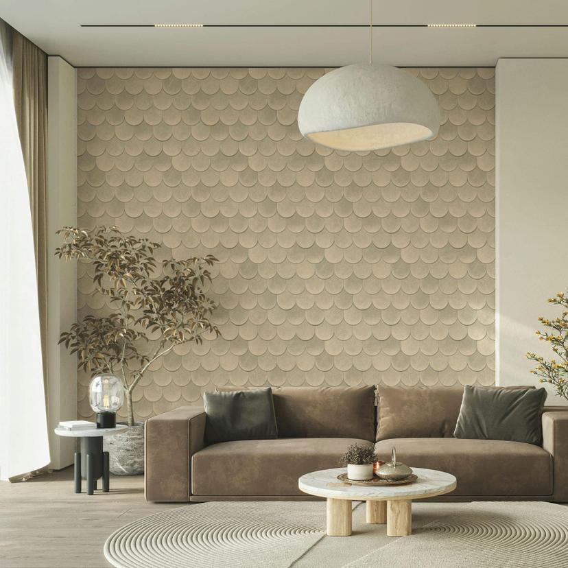 Ikke-vævet tapet i beige-brunt 3D-look skalaer vintage brugt look geometrisk