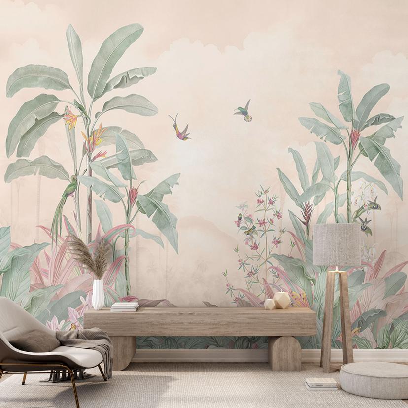 Jungle tapet tropisk idyl med kolibri abrikos - Bloomery Decor