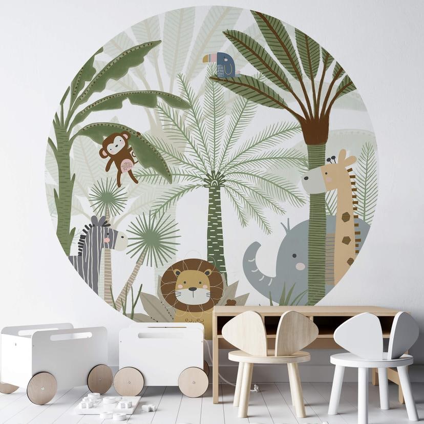 Tapet cirkel Oliver Robins - Sweet Jungle Animals - vliesetapet/selvklæbende non-woven tapet