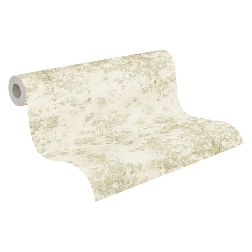 Papel pintado no tejido Astrid Whispering Woods verde crema metalizado - papel pintado bosque arbole