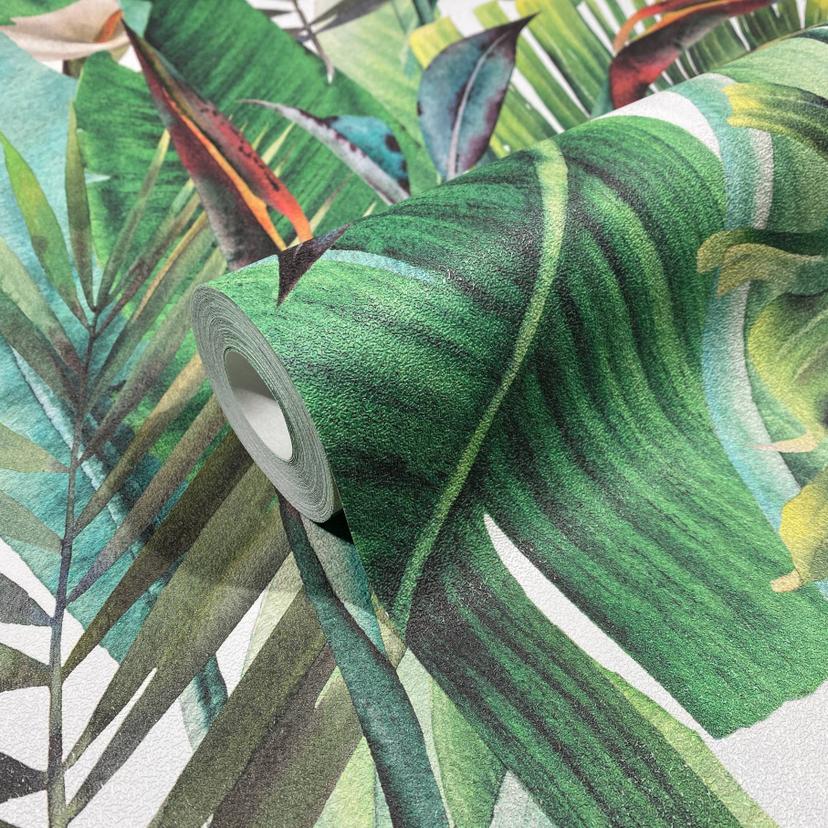 Blomstertapet, non-woven tapet Spirit of Jungle grøn, rød