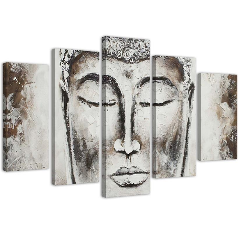 5 stykke lærredstryk, Buddha Grey Zen Spa
