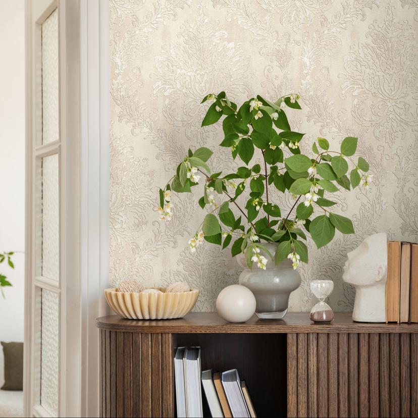 Barok tapet beige creme - klassisk Ikke-vævet tapet med Mønster