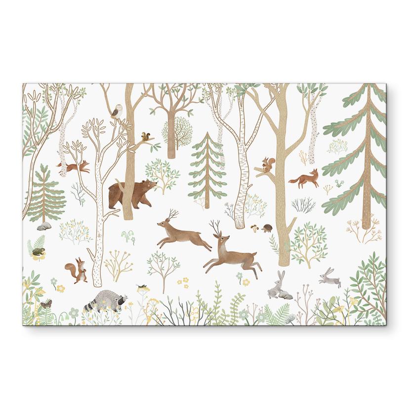 Wanddecoratie Vrolijk Bosleven met Dieren - Oliver Robins - Alu-Dibond