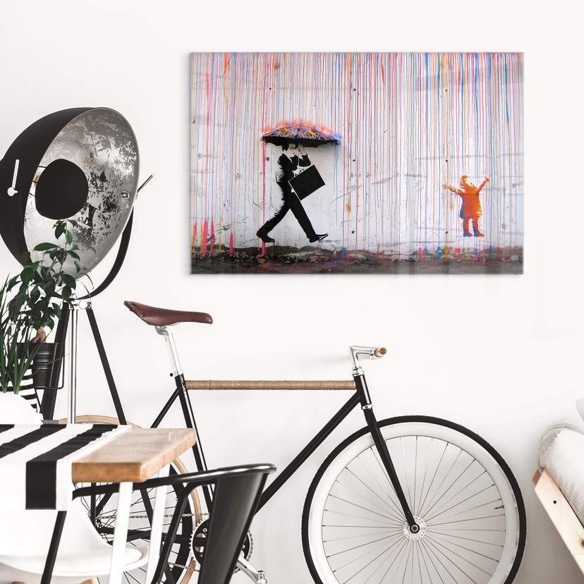 Tableau sur verre acrylique Banksy - Pluie colorée