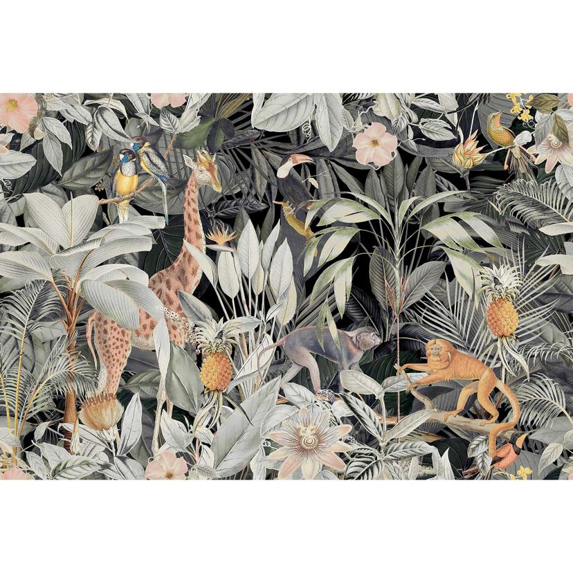 Livingwalls papier peint photo ARTist Nostalgic Animals jungle et girafe beige, vert, orange, noir