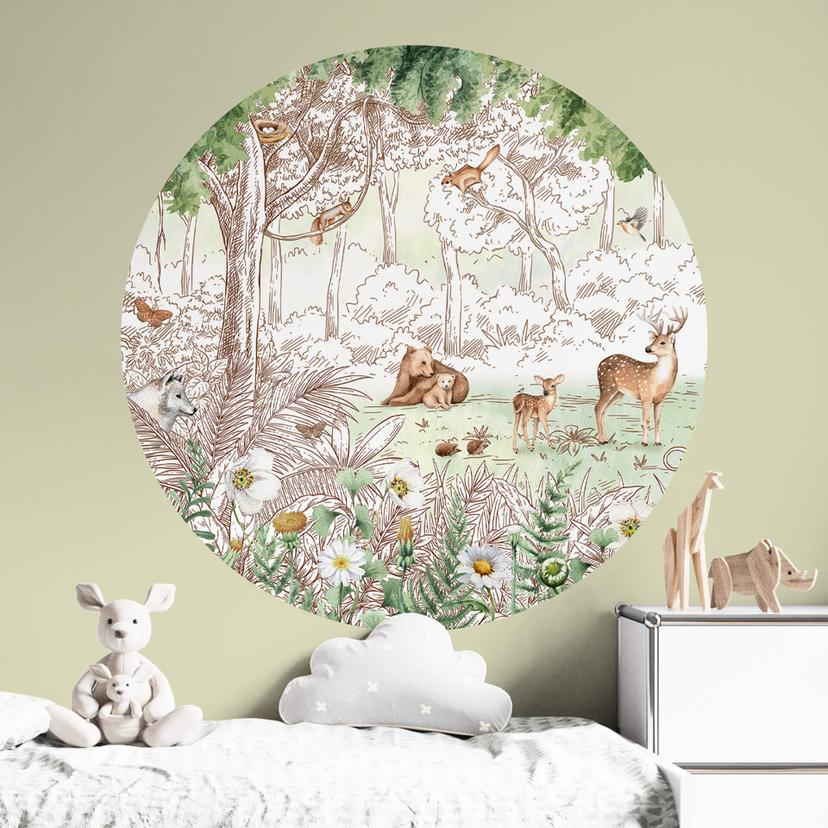 Wallsticker Kikki Belle - Skovens venner forår - Rund