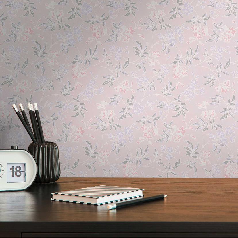 blomstertapet med blomster lyserød creme - moderne tapet med blomstermønster - non-woven tapet blomstret