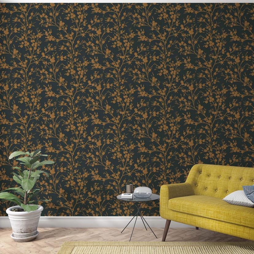 Blomstertapet, non-woven tapet Novamur Yvi sort, guld