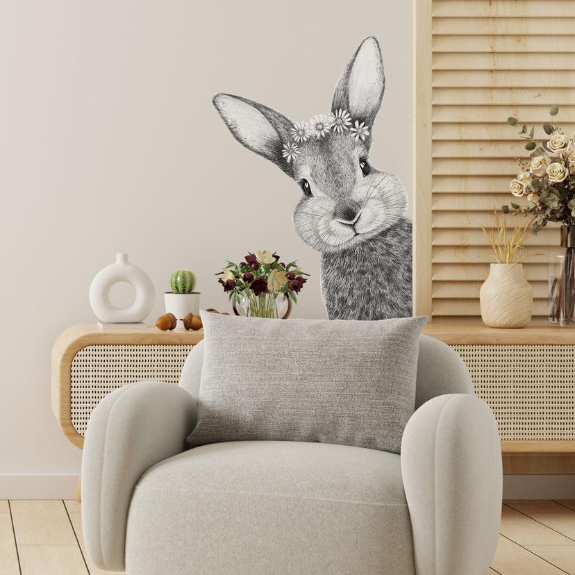 Wandtattoo Niedlicher Hase mit Kamillenblüten - Korenkova