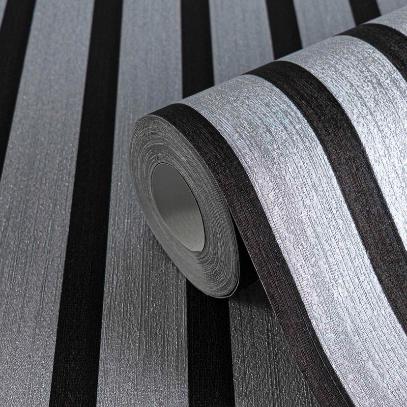 Carta da parati in tessuto non tessuto in nero metallizzato - Pannelli acustici scandinavi in legno
