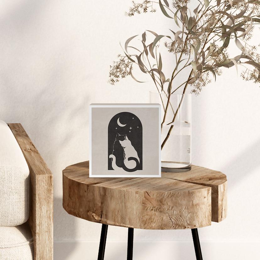 Houten Wanddecoratie - Twee katten in het maanlicht - 15x15 cm