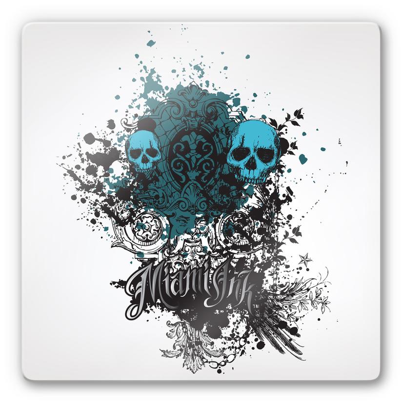 Tableau en verre - Miami Ink - Tête de mort et ornements