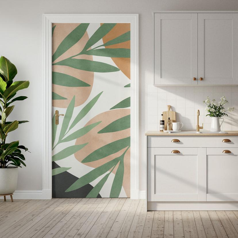 Lámina para puerta Ramas abstractas de aspecto tropical - Costa - Decoración autoadhesiva para puert
