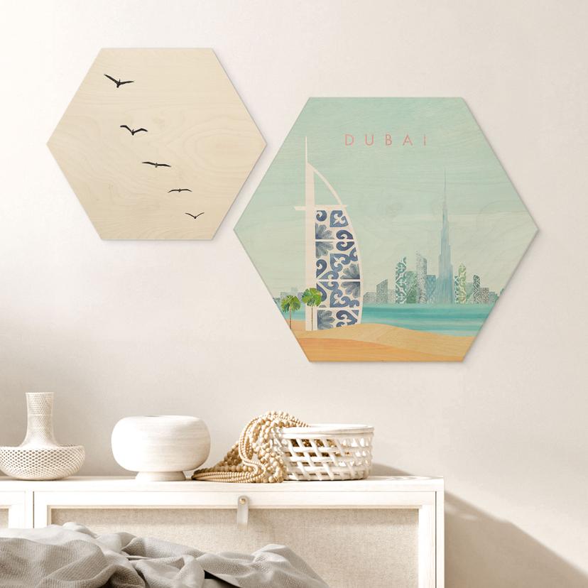 Stampa esagonale su legno Spiaggia di Dubai - Burj Al Arab - Rivers