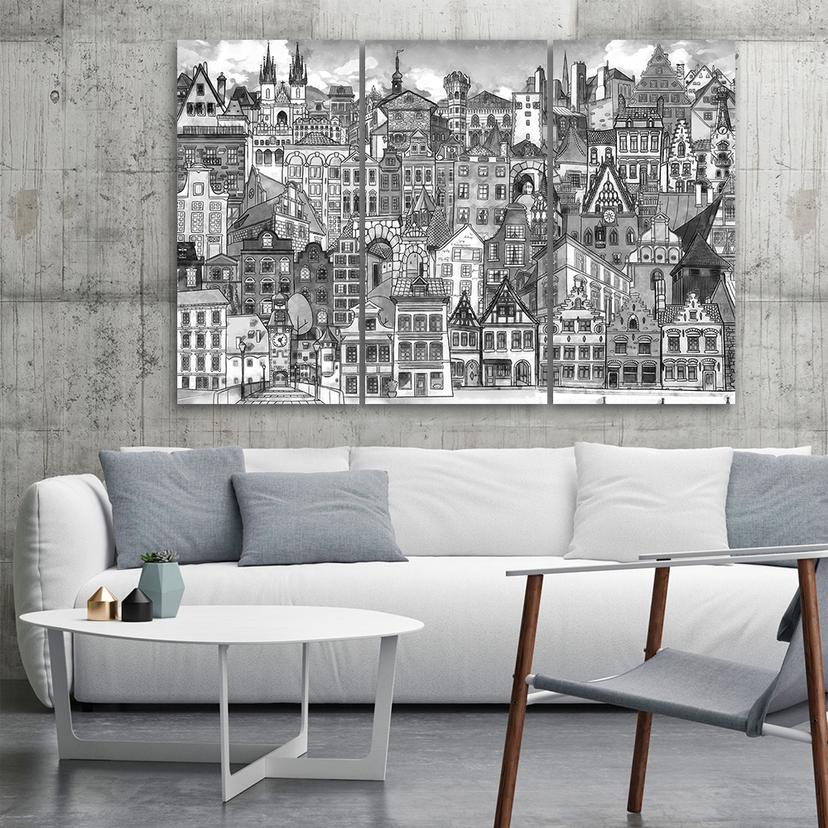 Stampa su tela 3 pezzi, Città felice