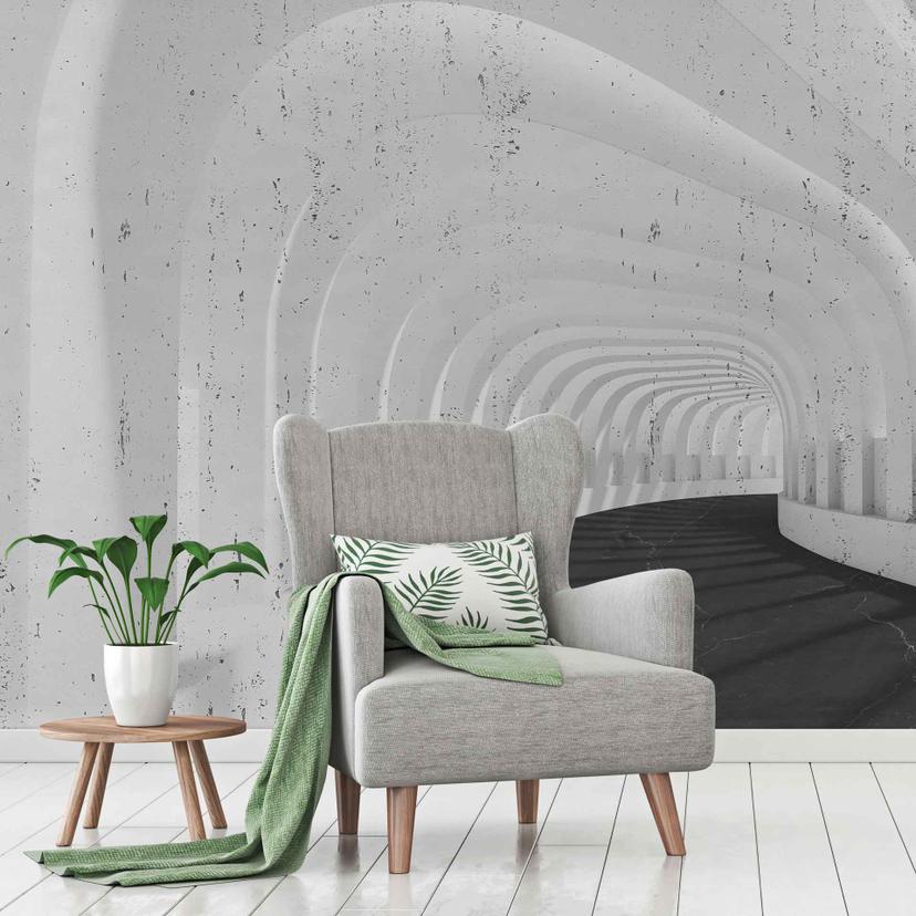 EndlessHallway gråsort - non-woven tapet Designwalls 2 - 2,55 x 3,5 m