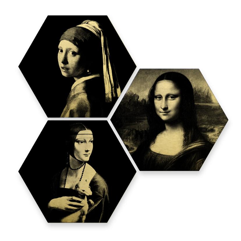 Hexagon alu-dibond goud effect - Famous Ladies