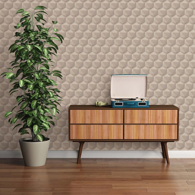 tapet 3d design beige - moderne stue non-woven tapet