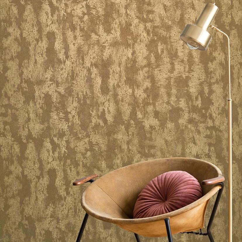 Ikke-vævet tapet krone, beton look metal look moderne blank i guld