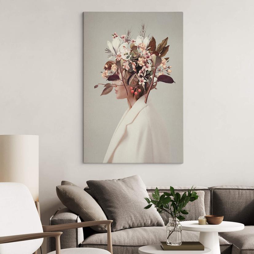 Canvastavla Moth - Skönhet med blomsterhatt