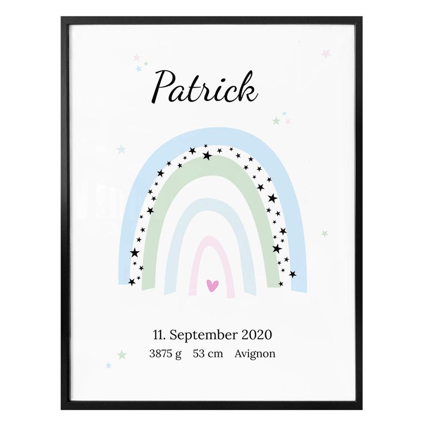 Poster Arc-en-ciel - Bleu + Texte à personnaliser