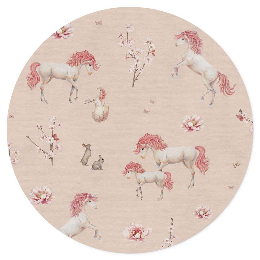 Adesivo murale con unicorni incantati e fiori di ciliegio - Kikki Belle - Rotondo