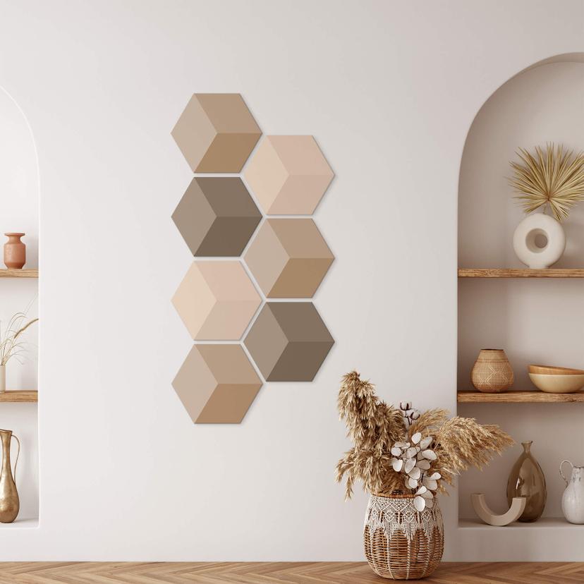 3D Hexagon Alu-Dibond sæt - Brun (sæt med 7)