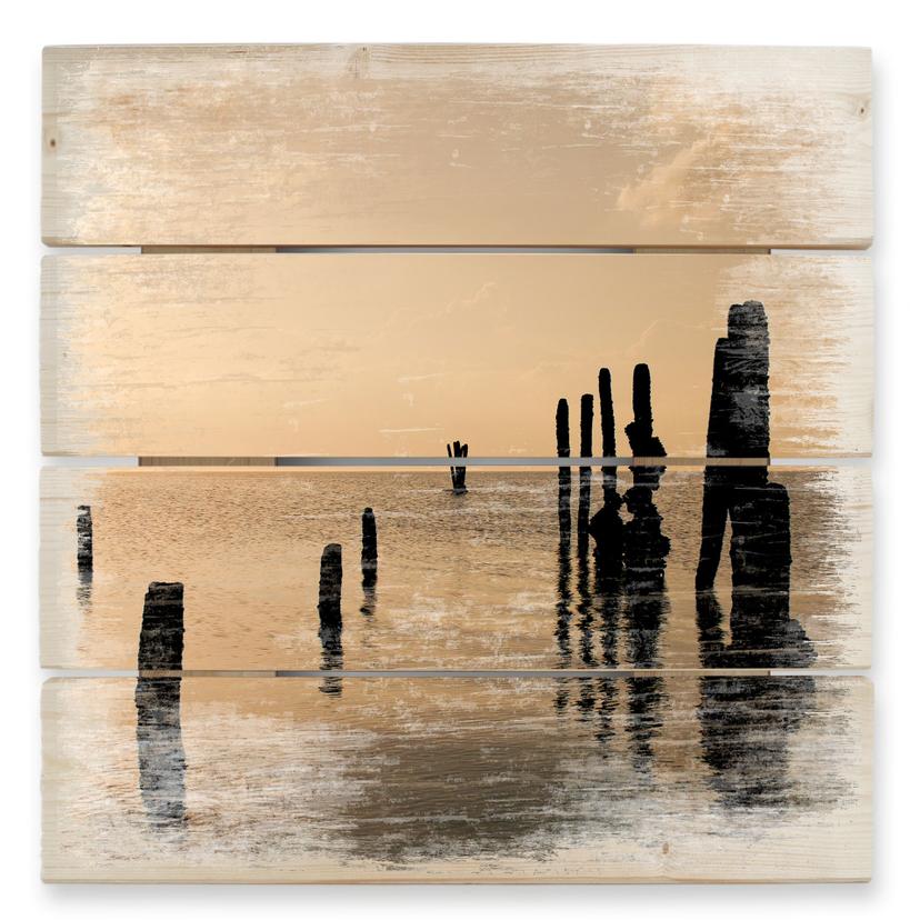 Tableau sur bois - Posts at Sunset