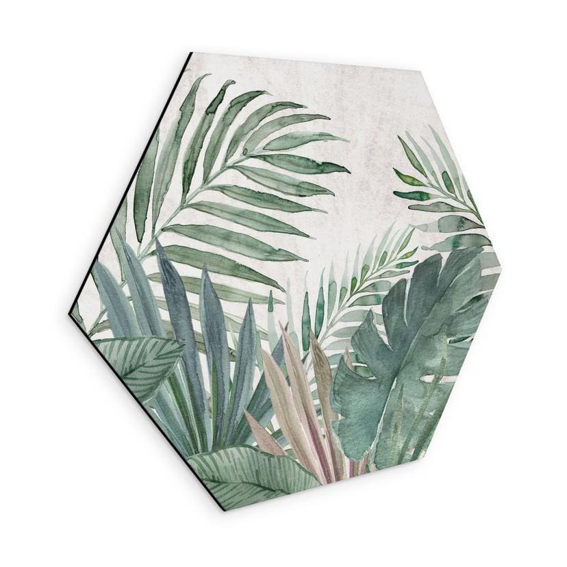 Tableaux Hexagonaux Feuilles de Jungle Vert Aquarelle - Bloomery Decor - Alu-Dibond
