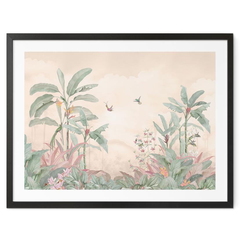 Jungle Plakat Tropical Idyll med kolibri abrikos - Bloomery Decor