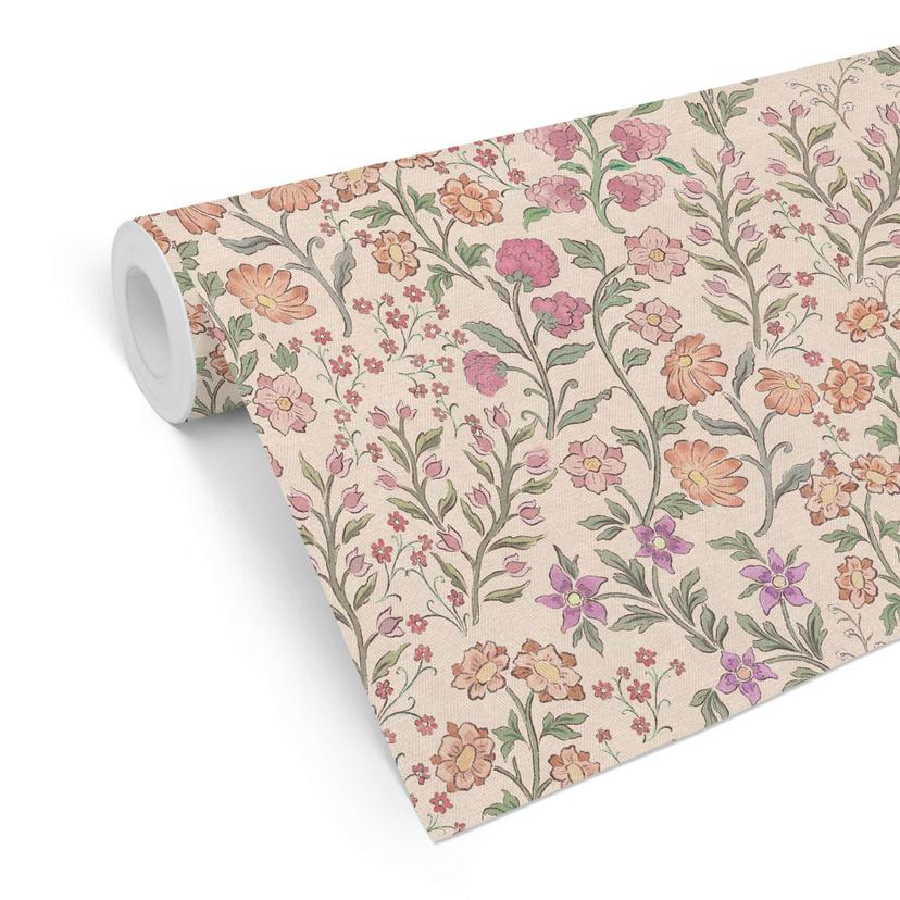 Tapet med mønster engblomster vintage - beige - Bloomery Decor
