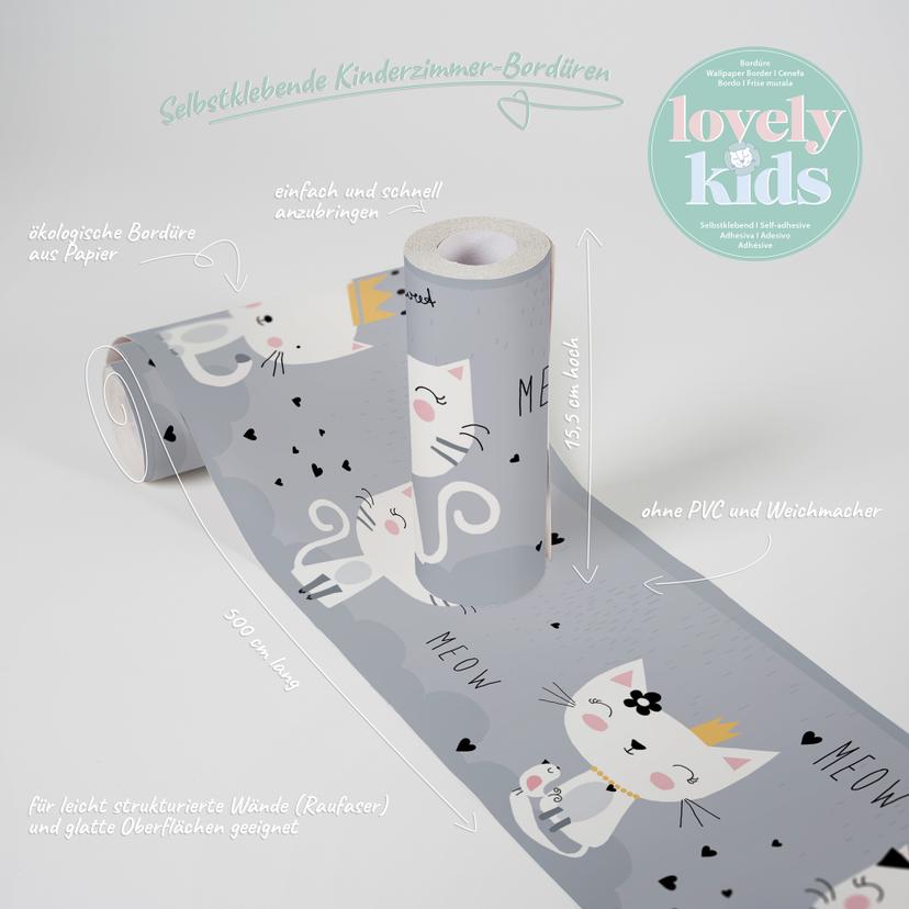 A.S. Création Lovely Kids Frise autocollante enfant - Gris, Blanc