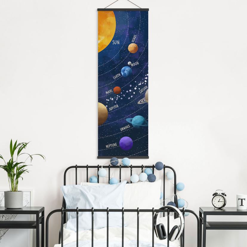 Póster de tela sistema solar con planetas y sol - Cats & Dotz - Panorama