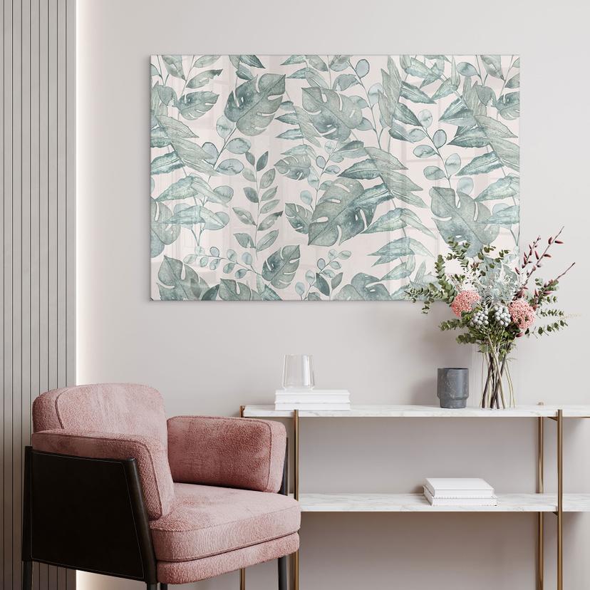 Stampa su vetro acrilico foglie della giungla acquerello crema - Bloomery Decor