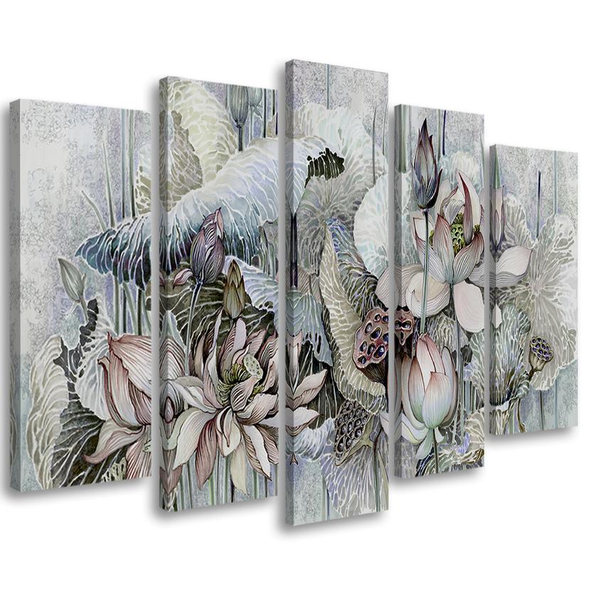 5 stykke lærredstryk, Saint Lotus-blomster