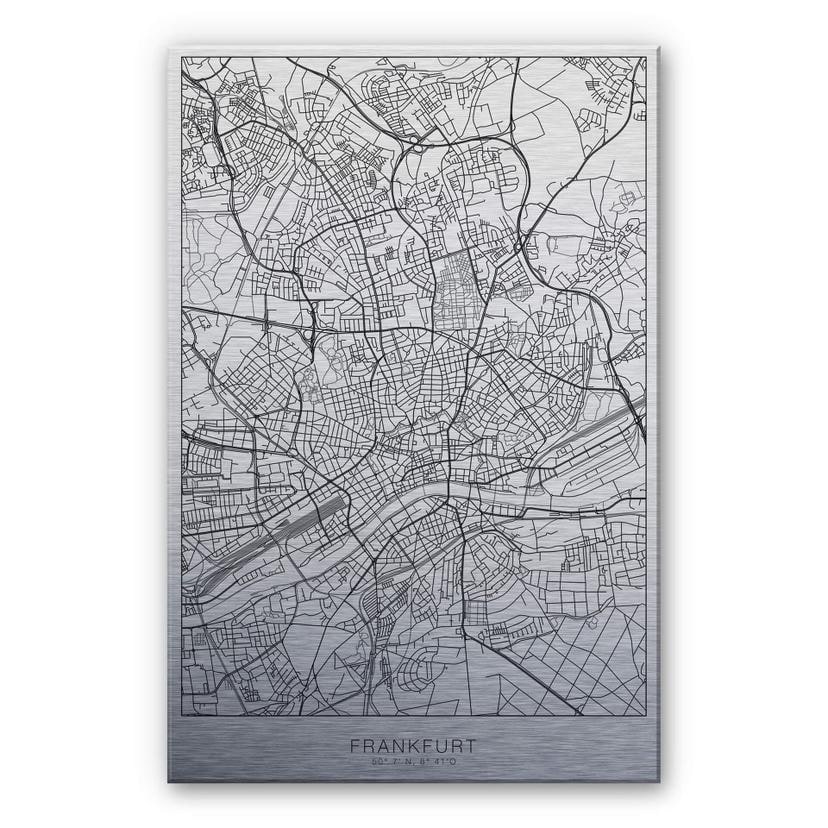 Alu-Dibond mit Silbereffekt Stadtplan Frankfurt