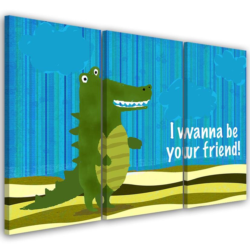 3-delt lærredstryk, Alligator Animal Cartoon