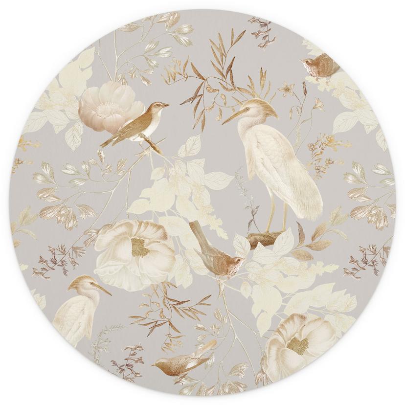 Fototapet Fåglar bland vita blommor - UN Designs - Rund - non-woven tapet/självhäftande non-woven ta