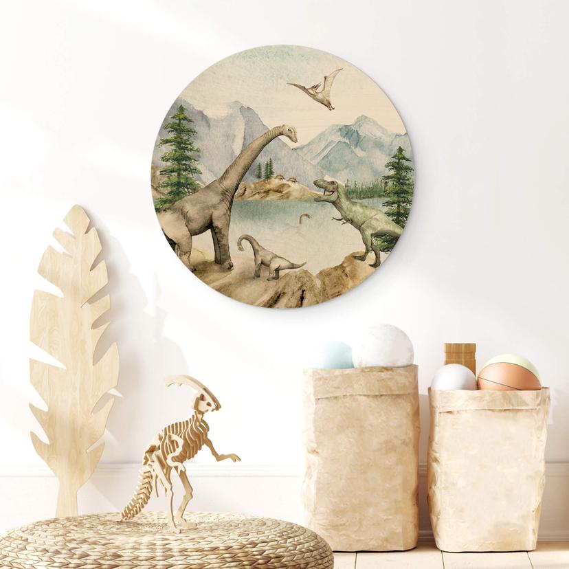 Stampa su legno Kikki Belle - Dinosauri - tondo