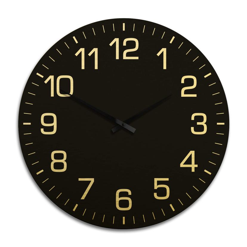 Horloge murale XXL en Alu-Dibond - Dorée - Classique noire avec minutes - Ø 70 cm