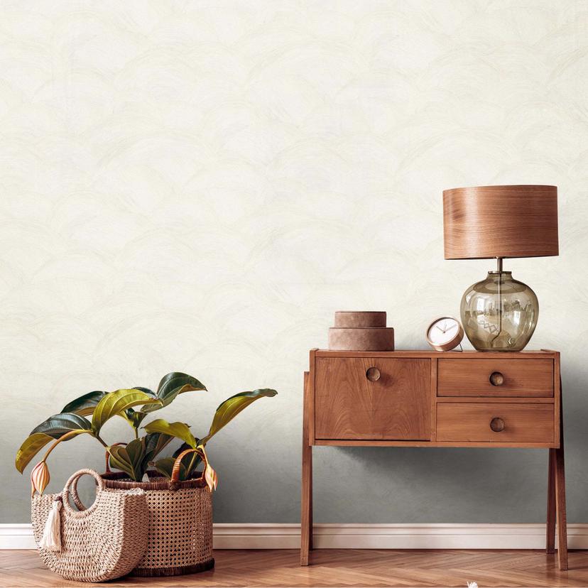 Papel pintado tejido-no tejido con motivo de olas blanco, crema - papel pintado de diseño moderno para el salón