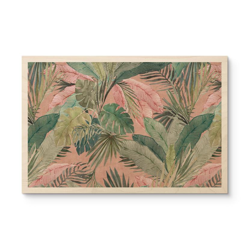 Cuadro de madera hojas tropicales en la selva rosa - Bloomery Decor