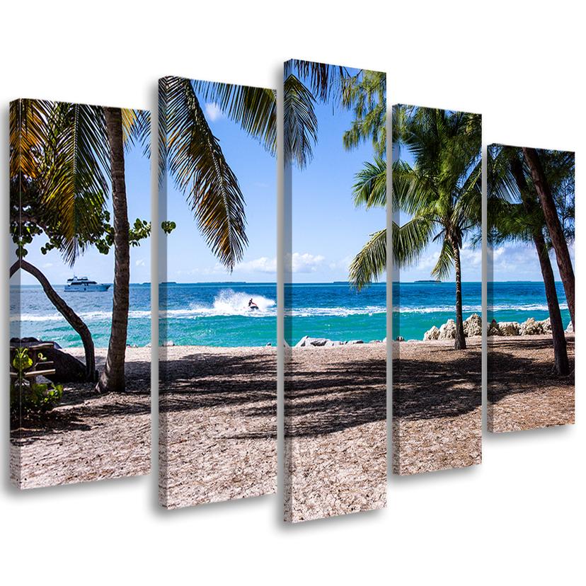 5 stykke lærred Print Tropical Beach Palm Trees